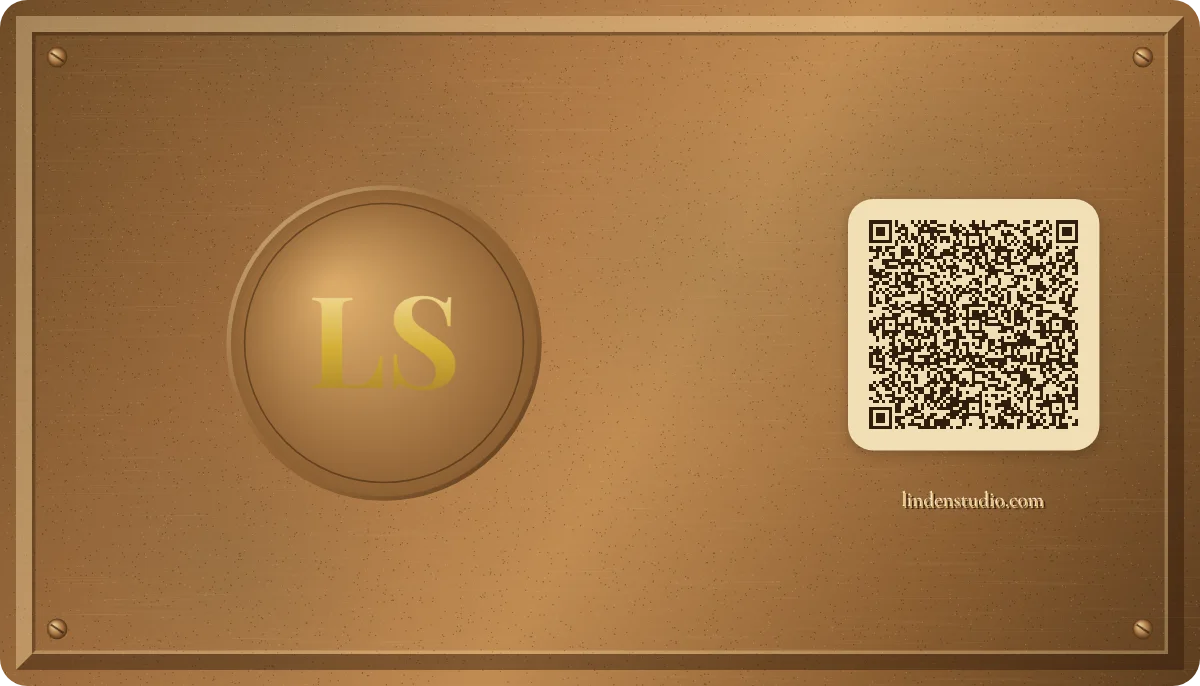 Bronze business card design, back with the QR code