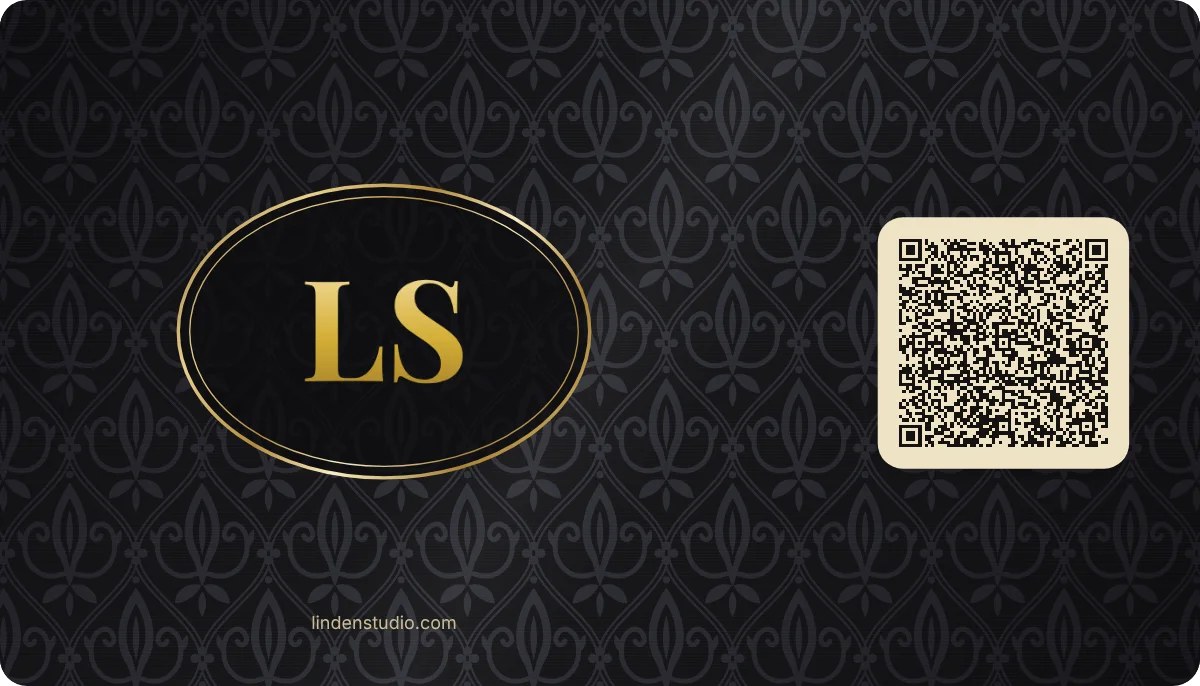 Damask business card design, back with the QR code