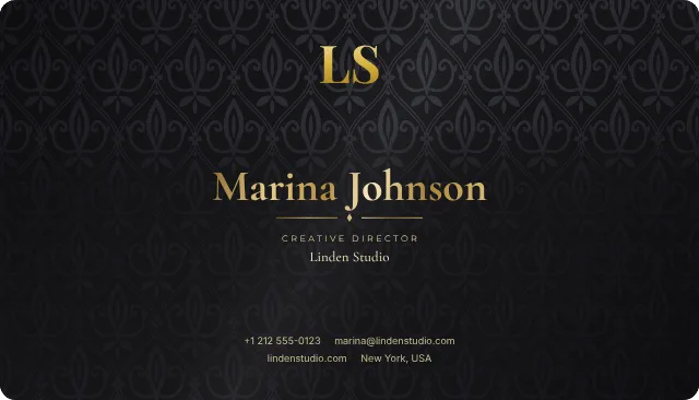 Damask business card design, front