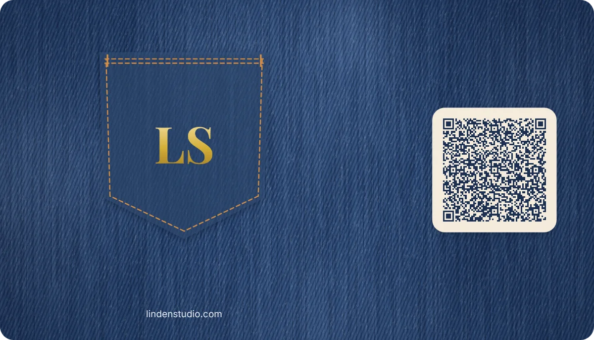 Denim business card design, back with the QR code