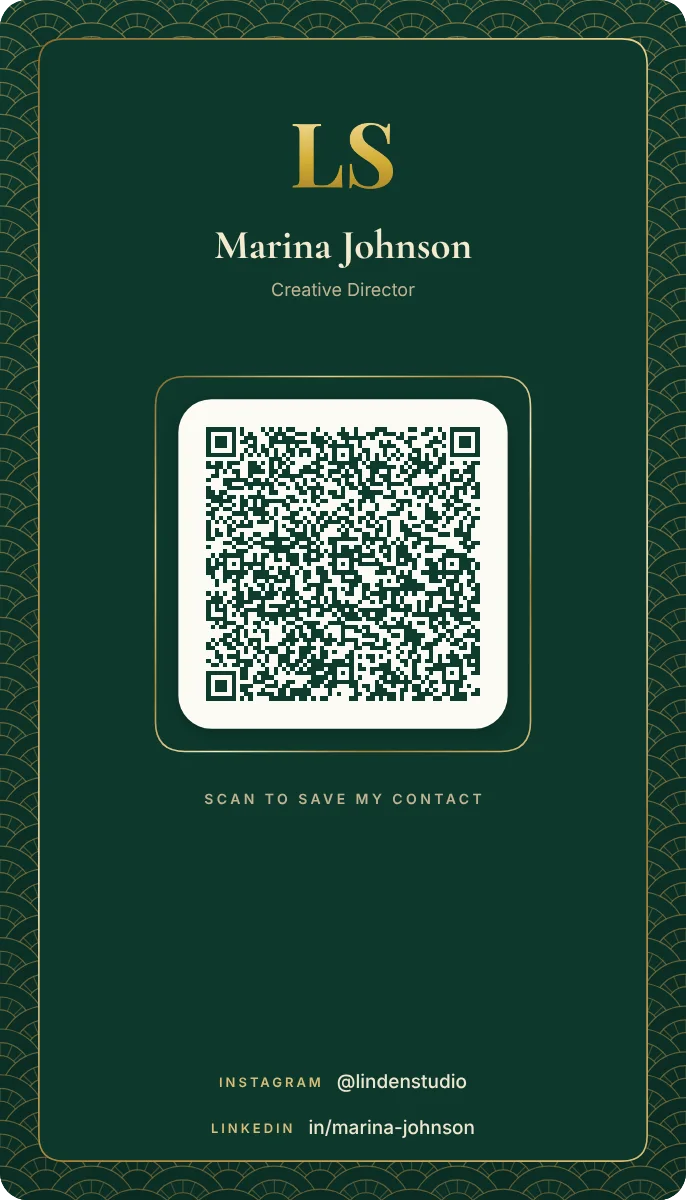 Emerald Banner business card design, back with the QR code