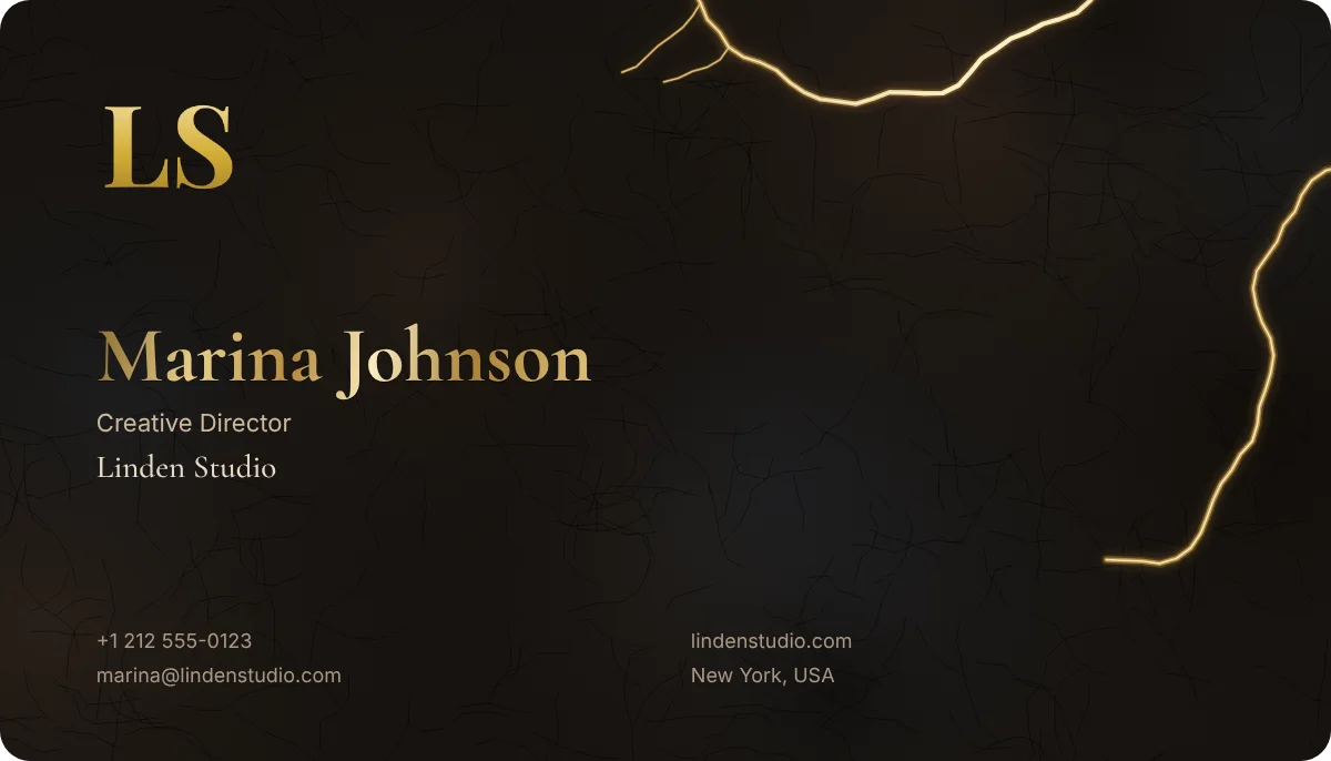 Kintsugi business card design, front: raku black, mended with gold