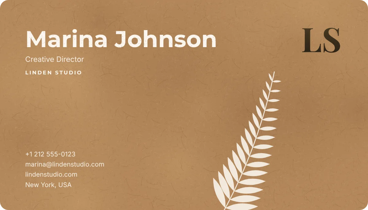 Kraft business card design, front: brown kraft paper, white ink