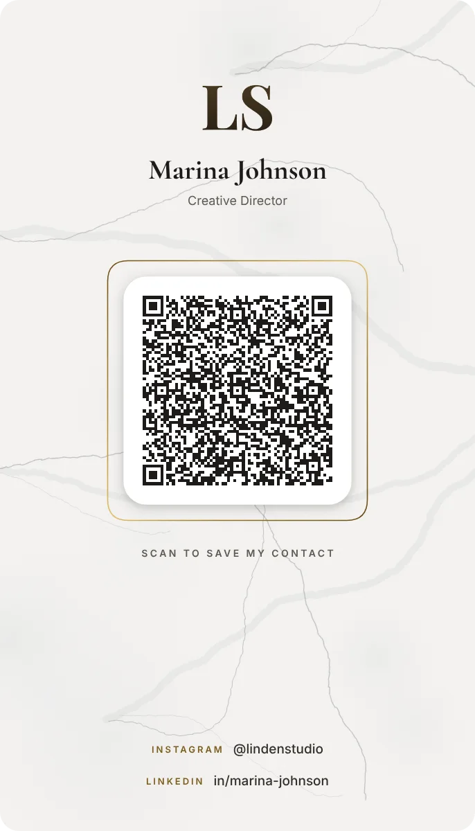 Marble Banner business card design, back with the QR code