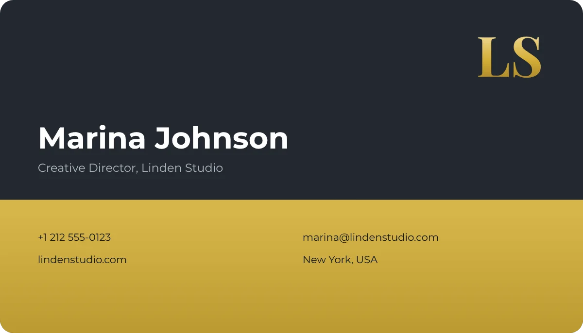 Meridian business card design, front: graphite with a band in your color