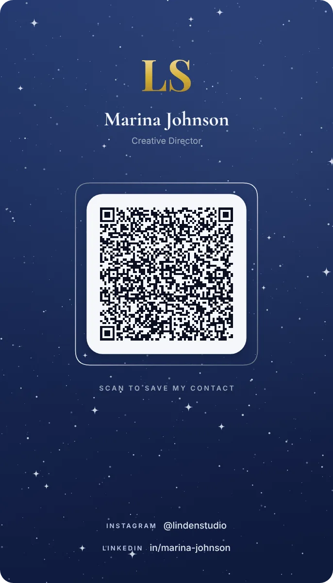 Midnight Banner business card design, back with the QR code