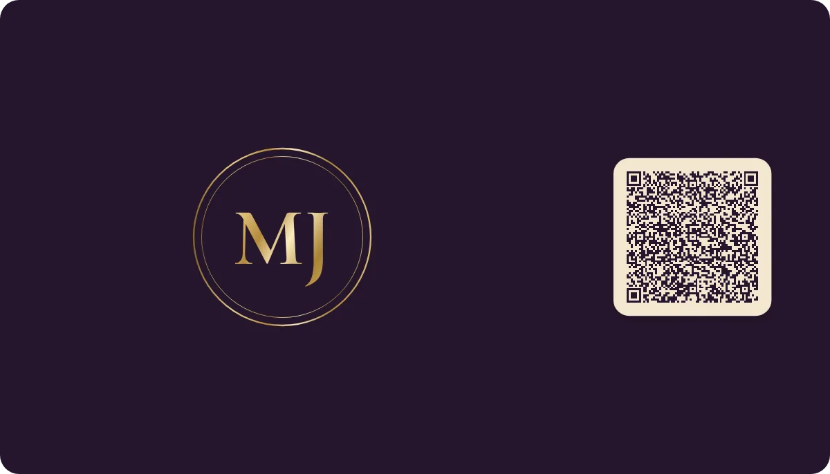 Monogram business card design, back with the QR code