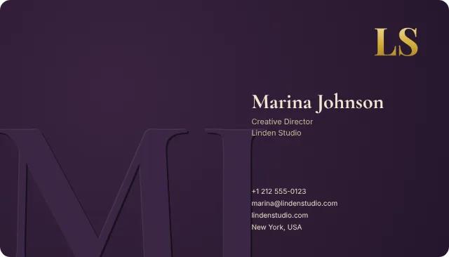 Monogram business card design, front