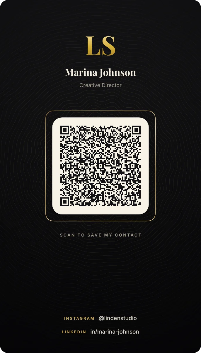 Noir Profile business card design, back with the QR code