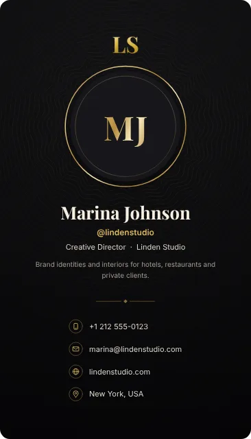 Noir Profile business card design, front
