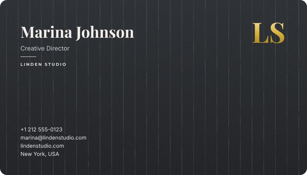 Pinstripe business card design, front: charcoal wool, chalk pinstripes