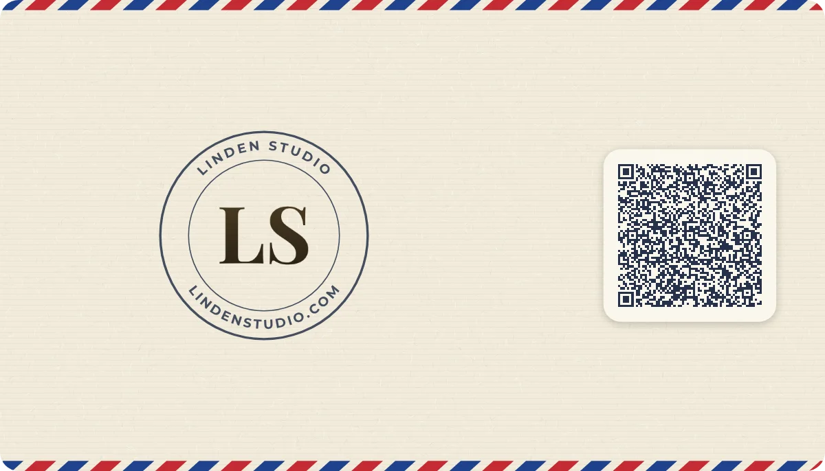 Postmark business card design, back with the QR code