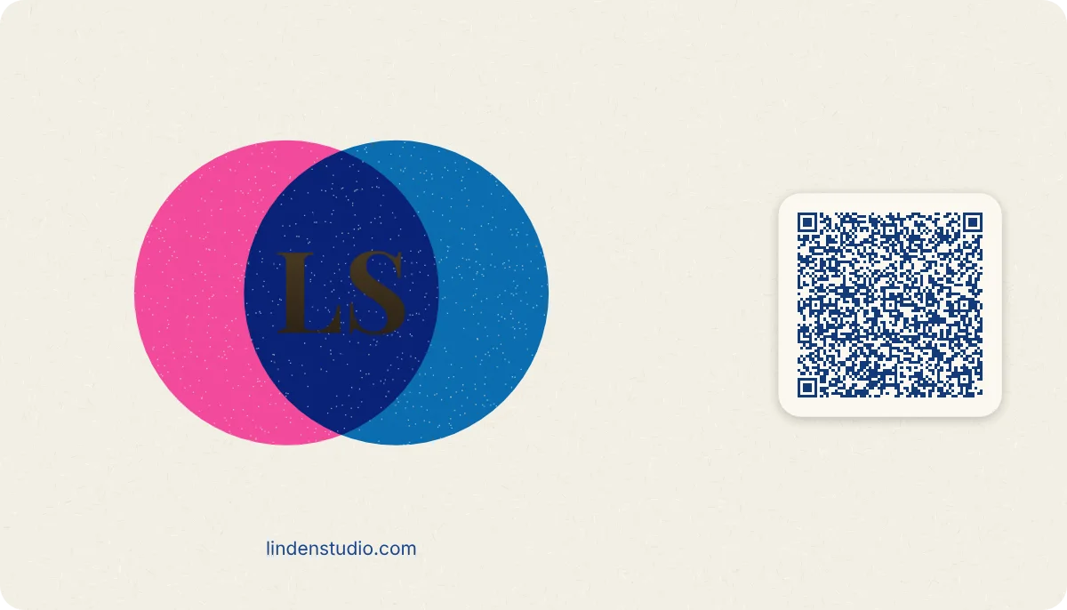 Riso business card design, back with the QR code