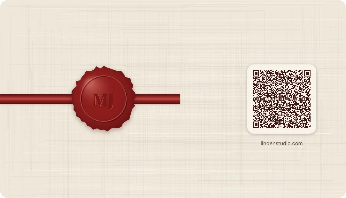 Wax Seal business card design, back with the QR code